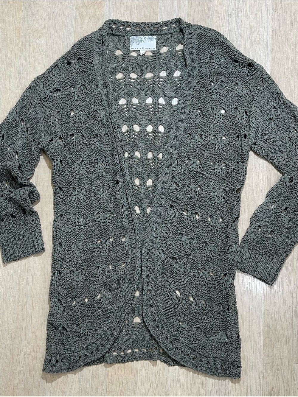 Debbie Morgan Open-Knit Charcoal Gray Cardigan